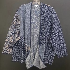 J. Jill Blue and Cream Patterned Cardigan